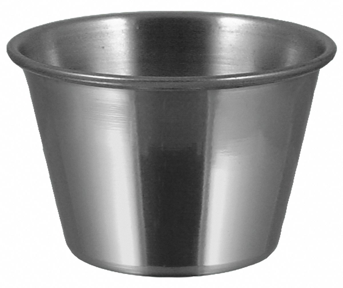 Sauce Cup: 2.5 oz Capacity, Stainless Steel, Silver