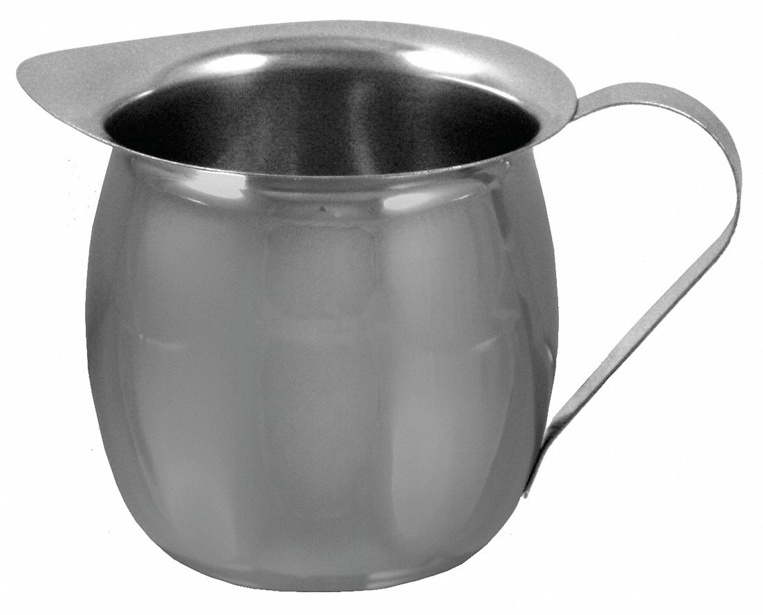 Creamer Server: 12 oz Capacity, Silver, Stainless Steel, 3 5/8 in Overall Ht, 5 in Overall Dia
