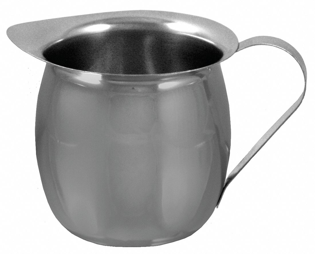 Creamer Server: 16 oz Capacity, Silver, Stainless Steel, 3 3/4 in Overall Ht