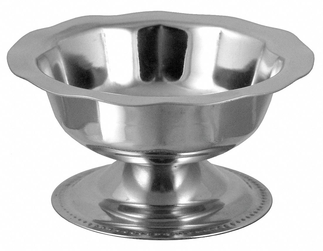Sherbet Bowl: Holloware, 5 oz Capacity, Silver, Stainless Steel, 4 in Dia, 2 in Overall Ht