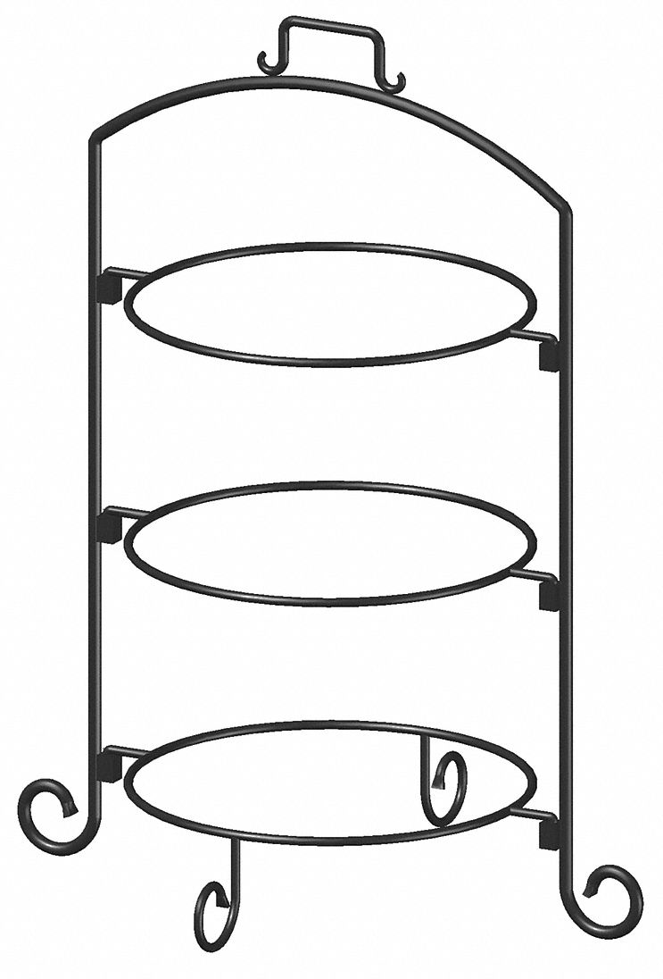 45U778 - Round Plate Stand Black Iron 3 Tier 12In