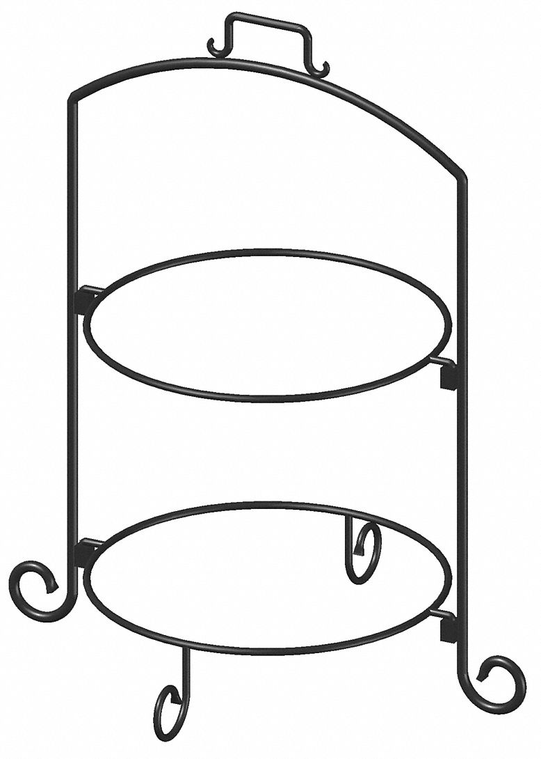 45U780 - Square Plate Stand Blk Iron 2 Tier 14In