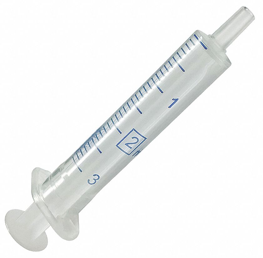 Syringe: 3 mL Capacity, Polypropylene, 100 PK