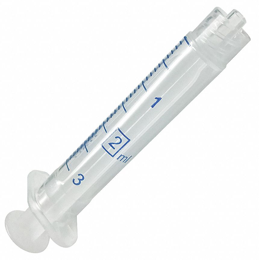 Syringe: 3 mL Capacity, Polypropylene, Clear Barrel/Natural Plunger, 100 PK