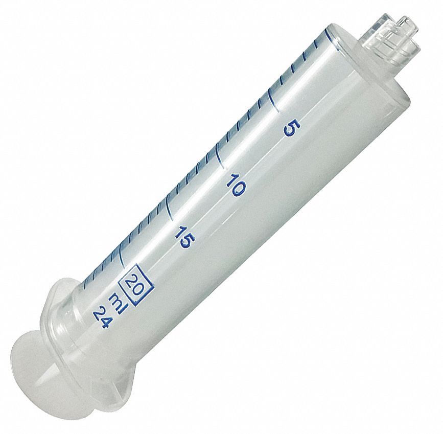 Syringe: 20 mL Capacity, Polypropylene, 100 PK
