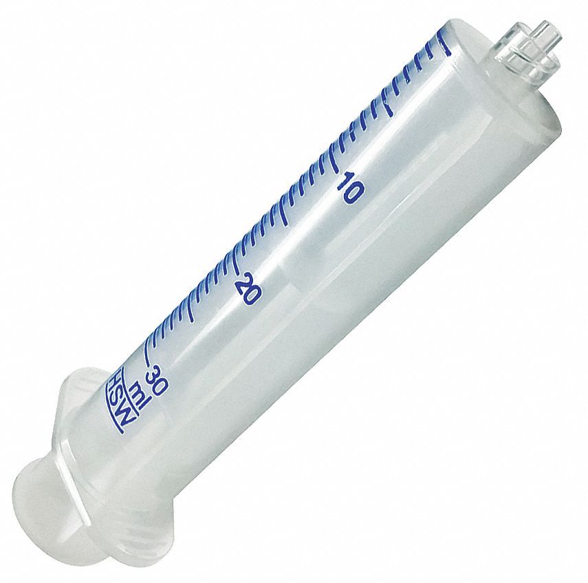 Syringe: 30 mL Capacity, Polypropylene, Clear, 50 PK