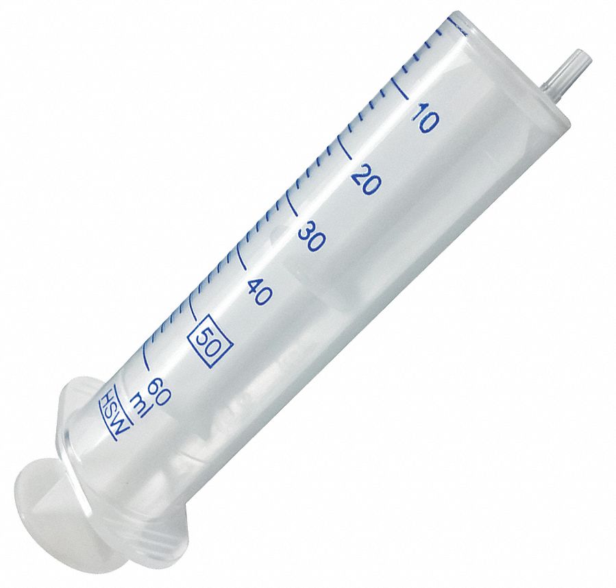 Syringe: 50 mL Capacity, Polypropylene, Clear, 30 PK
