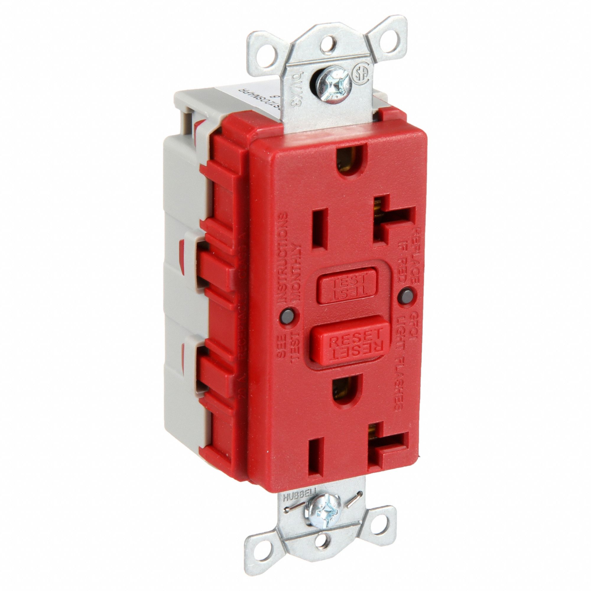 GFCI Receptacle: Decorator Duplex, Red, 5-20R, 20 A, 125V AC, 2 Pole / 3 Wire, Gen Use