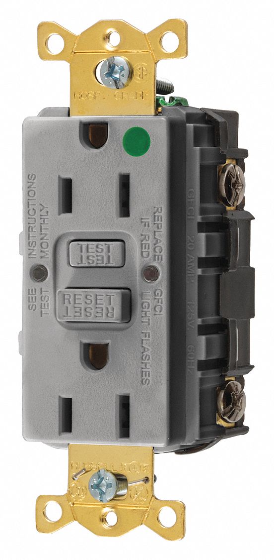 GFCI RECEPTACLE,15 A,GREY,125V AC
