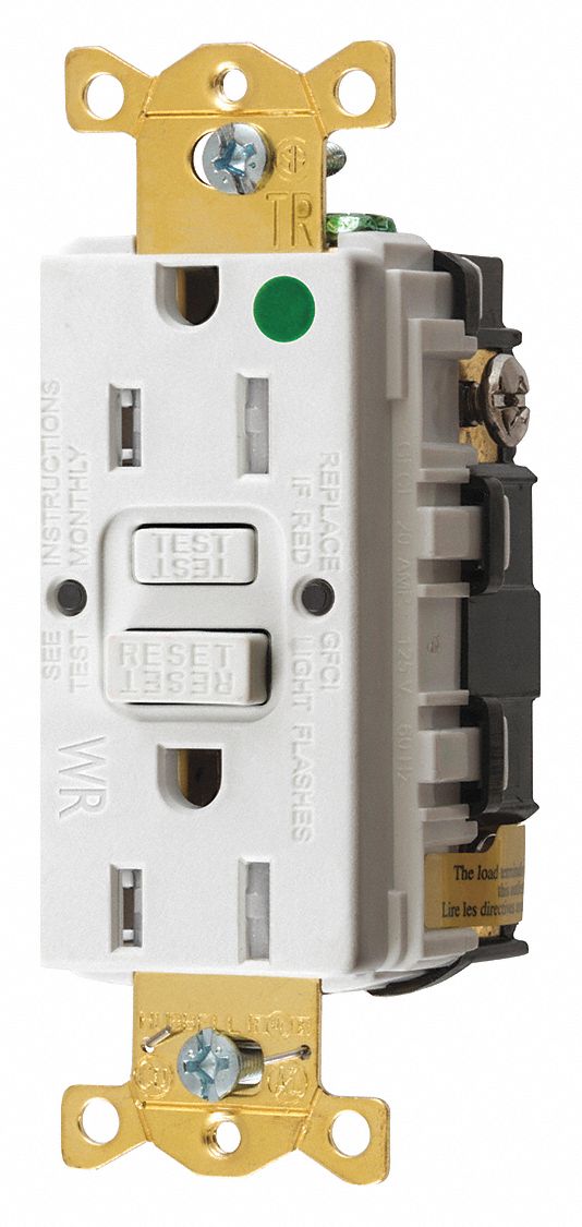 GFCI RECEPTACLE,15 A,WHITE,125V AC