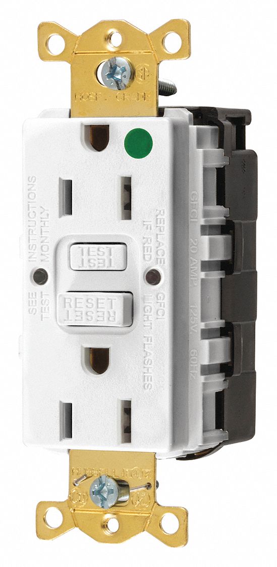 GFCI Receptacle: Decorator Duplex, 5-15R, 15 A, 125V AC, White, Modular Wiring, Gen Purpose