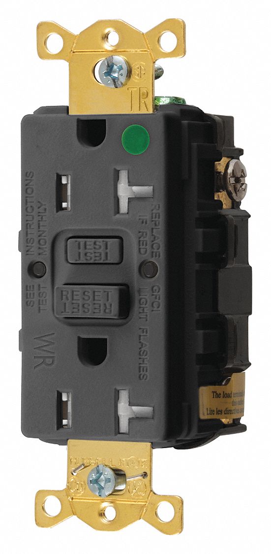 GFCI RECEPTACLE,20 A,BLACK,125V AC