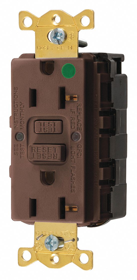 GFCI RECEPTACLE,HOSPITAL,BRWN,20 A,1 HP