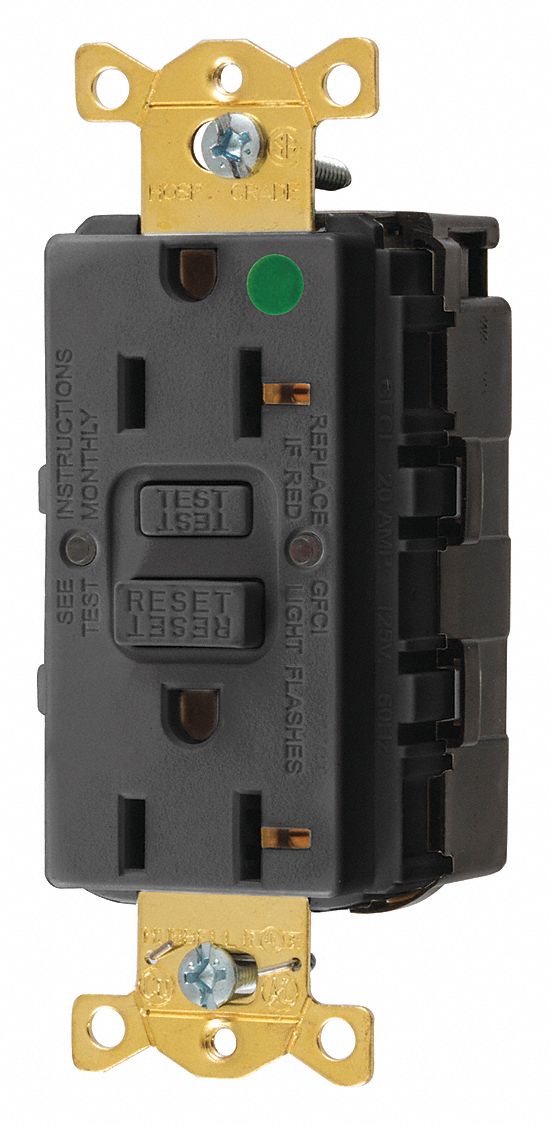GFCI Receptacle: Decorator Duplex, 5-20R, 20 A, 125V AC, Black, Modular Wiring, Gen Purpose