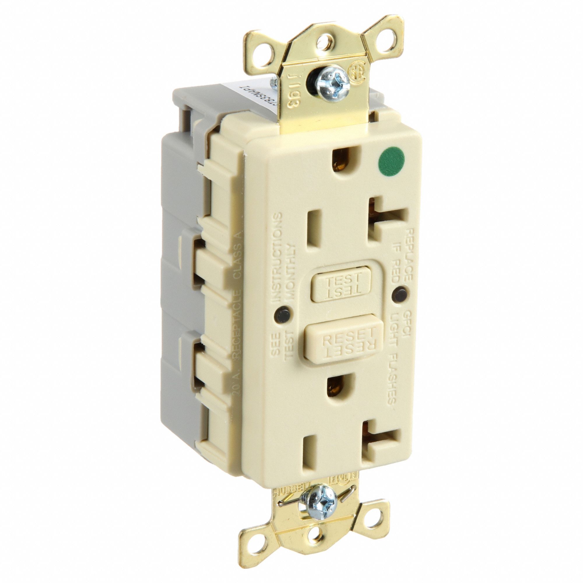 GFCI Receptacle: Decorator Duplex, 5-20R, 20 A, 125V AC, Ivory, Modular Wiring, Gen Purpose