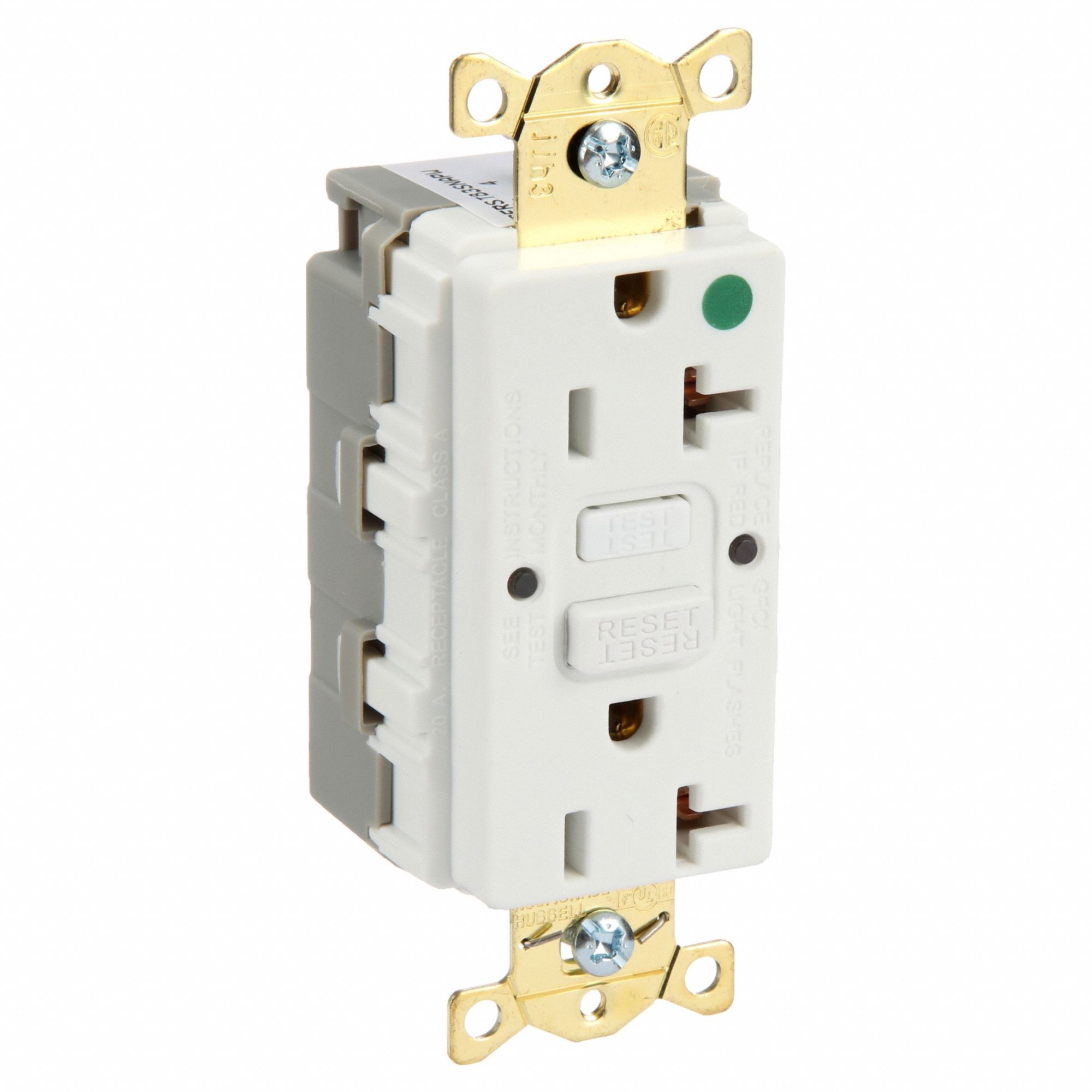 GFCI Receptacle: Decorator Duplex, 5-20R, 20 A, 125V AC, White, Modular Wiring, Gen Purpose