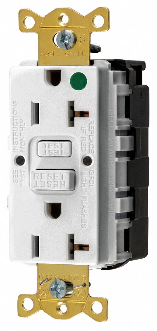 GFCI RECEPTACLE,20 A,WHITE,125V AC