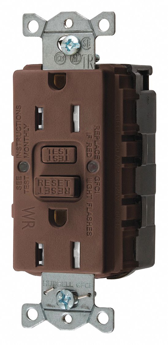 GFCI Receptacle: Decorator Duplex, Brown, 5-15R, 15 A, 125V AC, 2 Pole / 3 Wire, Gen Use