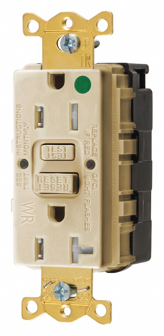 GFCI Receptacle: Decorator Duplex, 5-15R, 15 A, 125V AC, Ivory, Modular Wiring, Gen Purpose