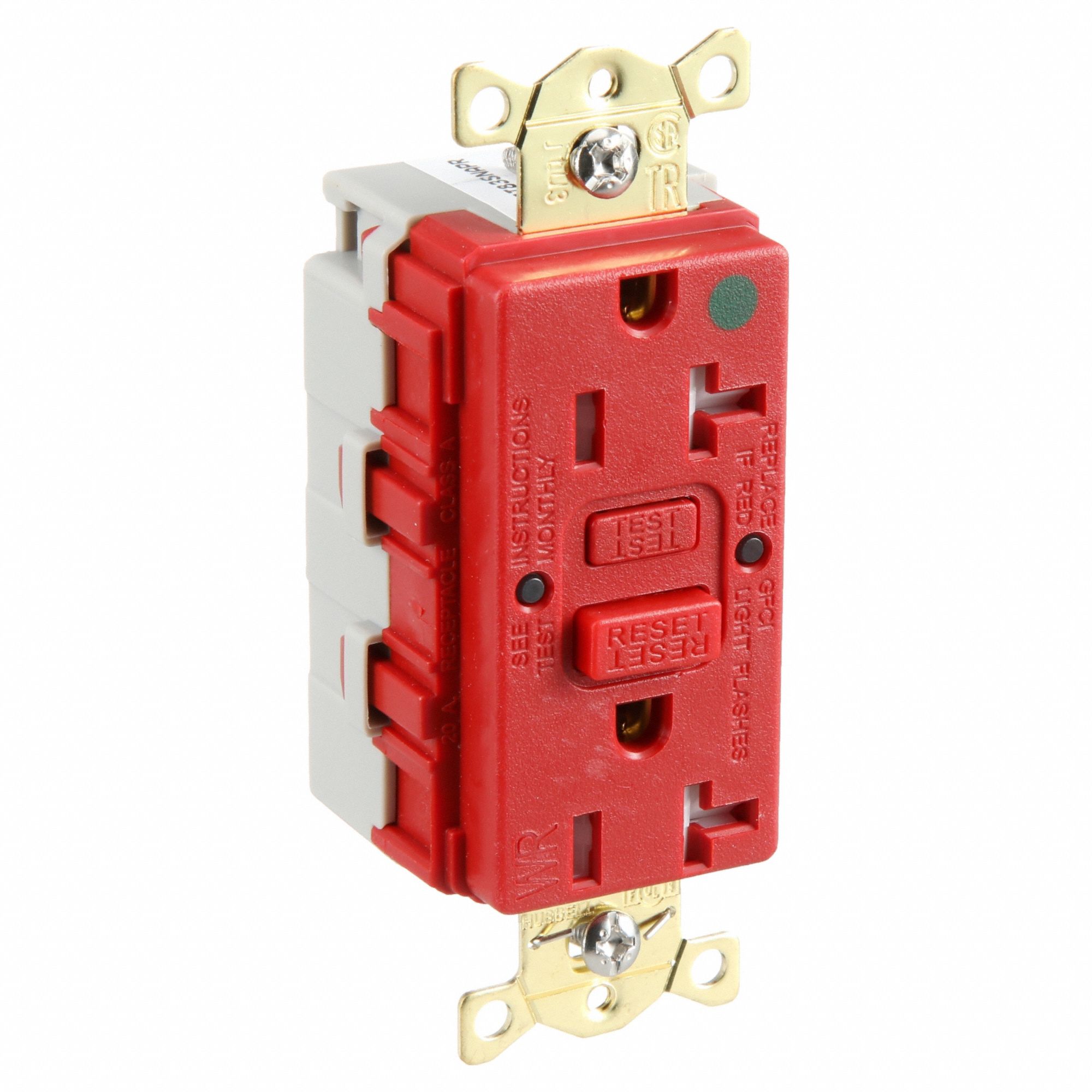 GFCI Receptacle: Decorator Duplex, 5-20R, 20 A, 125V AC, Red, 2 Pole / 3 Wire Poles & Wires