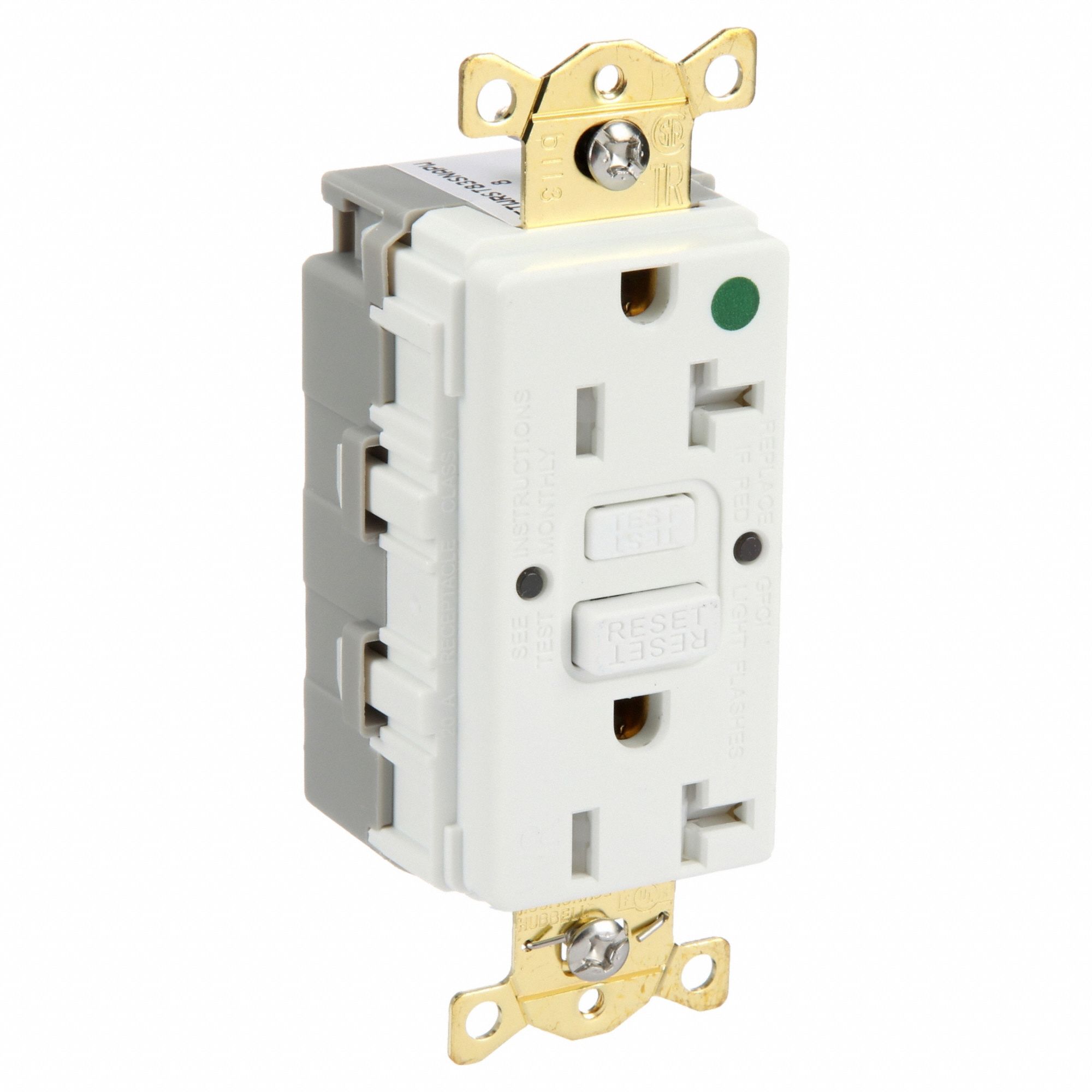GFCI Receptacle: Decorator Duplex, 5-20R, 20 A, 125V AC, White, Modular Wiring, Gen Purpose