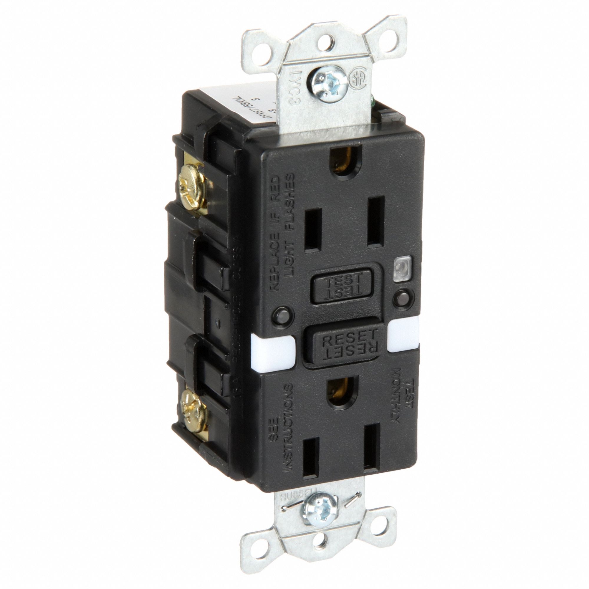 Recept, Blk, 15 A, GFCI, 2P3W, Back; Side, 1PK