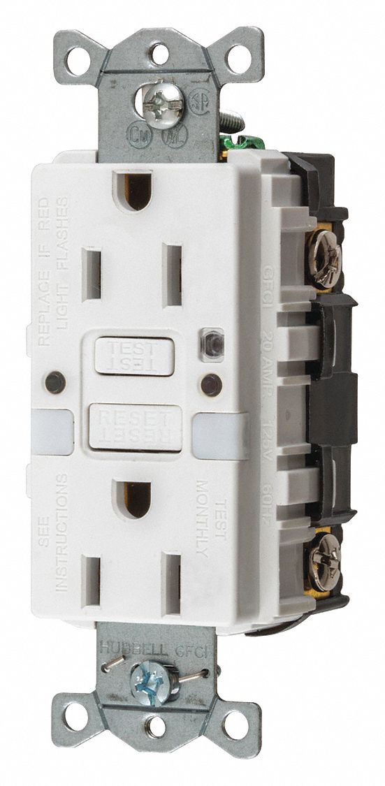 RECEPTACLE,WHT,15 A,GFCI,2P3W,BACK,SIDE