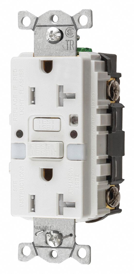 GFCI RECEPTACLE,20 A,WHITE,125V AC