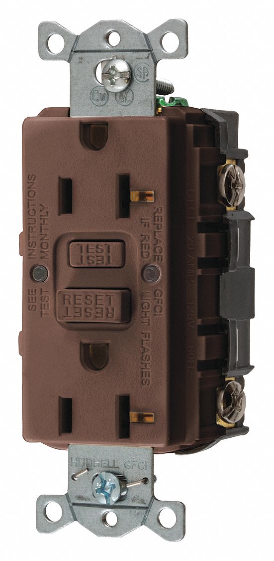 GFCI RECEPTACLE, DUPLEX, 5-20R, 125V AC, 20 A, BROWN, 2 POLE/3 WIRE, SCREW TERMINALS