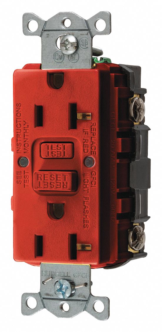 GFCI RECEPTACLE, DUPLEX, 5-15R, 125V AC, 15 A, RED, 2 POLE/3 WIRE, SCREW TERMINALS