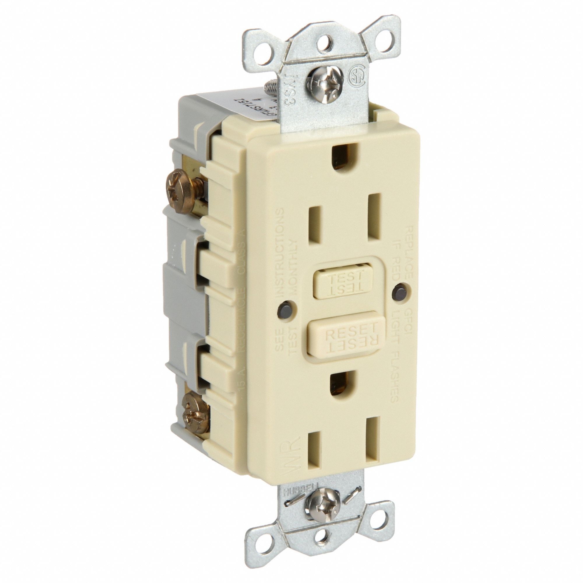 GFCI RECEPTACLE,15 A,IVORY,125V AC