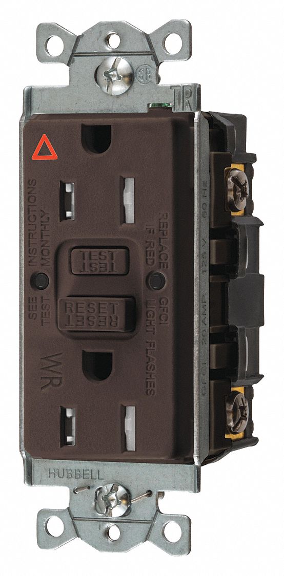 HUBBELL, Duplex, Brown, GFCI Receptacle 45UF64GFTWRST15IG Grainger