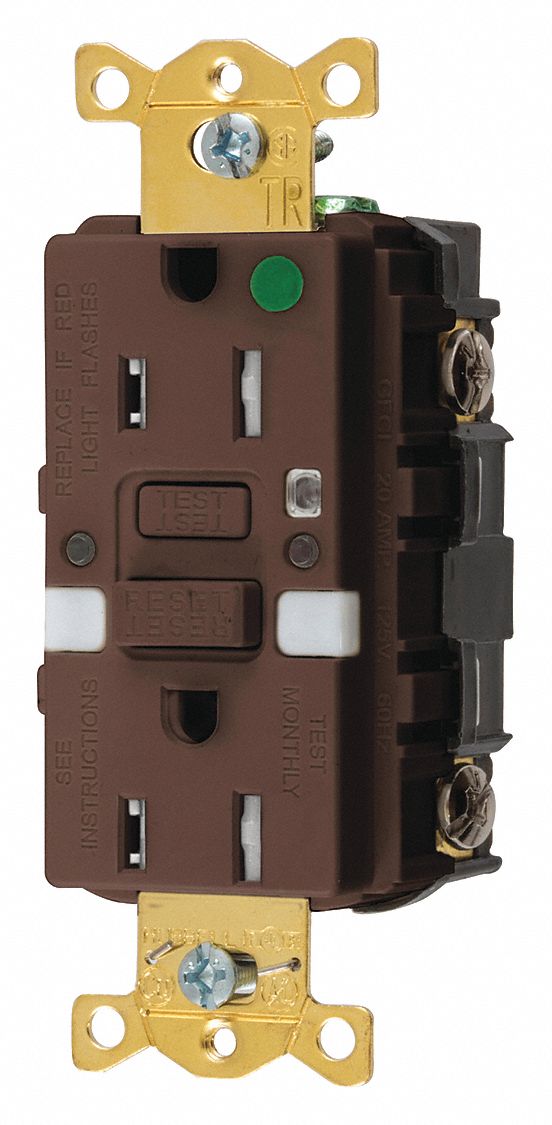 GFCI Rceptcle, Hspital, Brwn, 15A, 0.5 HP