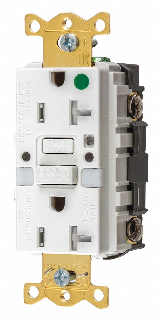 STRAIGHT BLADE GFCI RECEPTACLE, 125 V AC, 1½ IN D, WHITE HOUSING, 2 POLES