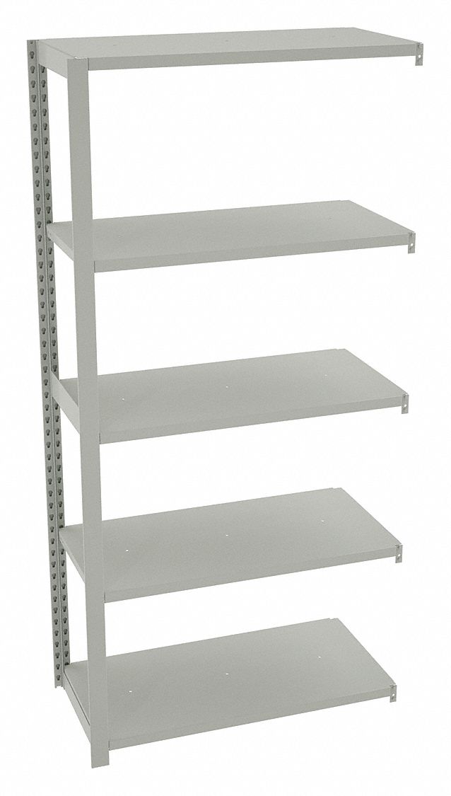 Boltless Shelving: Add-On, Medium-Duty, 36 in x 18 in, 78 in Overall Ht, 5 Shelves, Steel