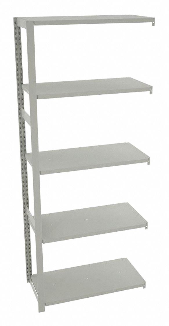 Boltless Shelving: Add-On, Medium-Duty, 36 in x 18 in, 90 in Overall Ht, 5 Shelves, Steel