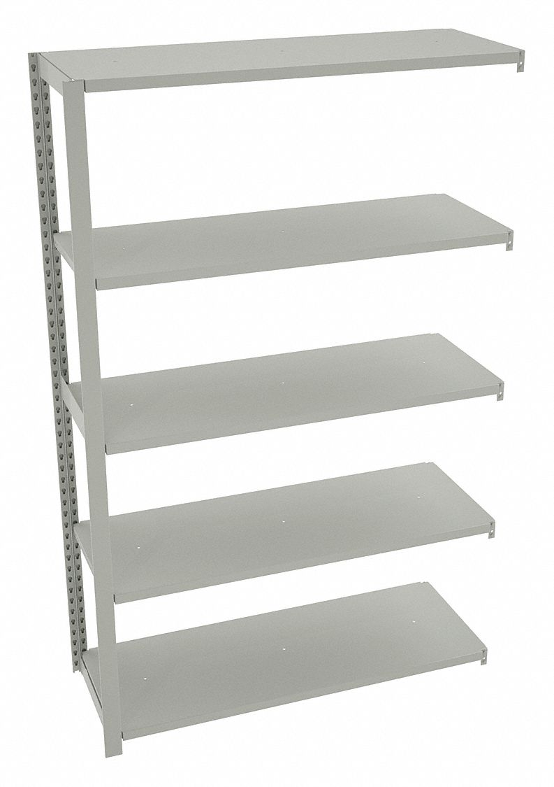 Boltless Shelving: Add-On, Medium-Duty, 48 in x 18 in, 78 in Overall Ht, 5 Shelves, Steel