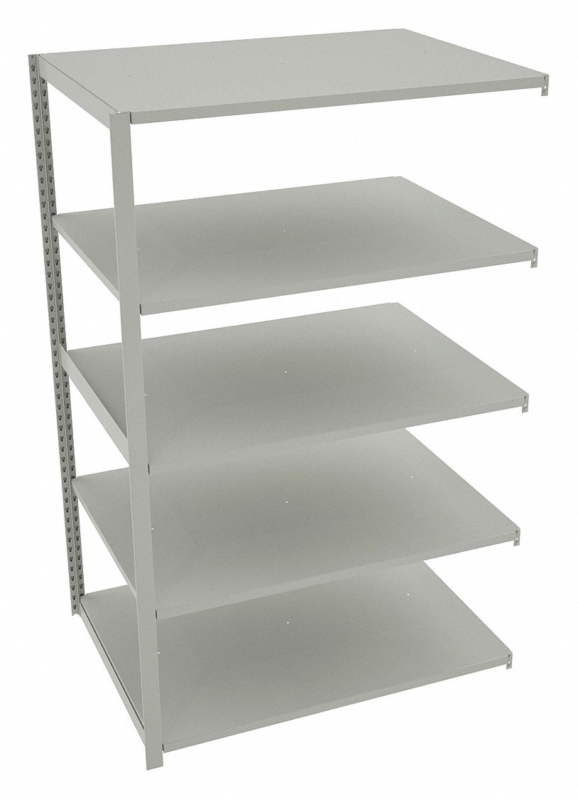 Boltless Shelving: Add-On, Medium-Duty, 48 in x 36 in, 78 in Overall Ht, 5 Shelves, Steel
