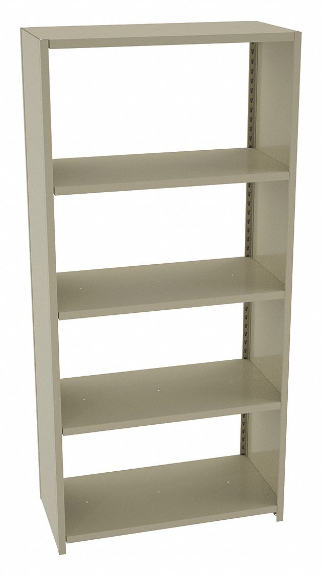 Boltless Shelving: Starter, Medium-Duty, 36 in x 18 in, 78 in Overall Ht, 5 Shelves, Steel
