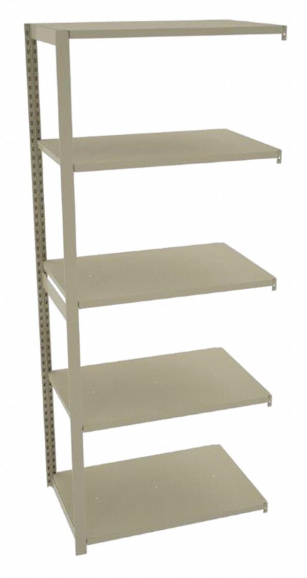 Boltless Shelving: Add-On, Medium-Duty, 36 in x 24 in, 90 in Overall Ht, 5 Shelves, Steel