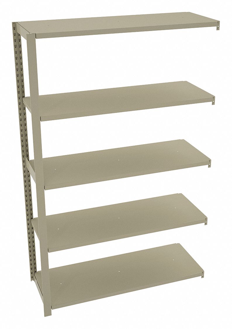 Boltless Shelving: Add-On, Medium-Duty, 48 in x 18 in, 78 in Overall Ht, 5 Shelves, Steel