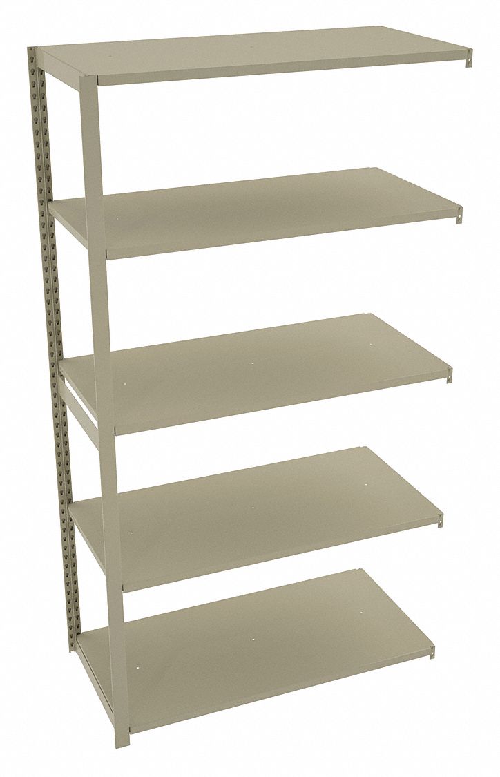 Boltless Shelving: Add-On, Medium-Duty, 48 in x 24 in, 90 in Overall Ht, 5 Shelves, Steel