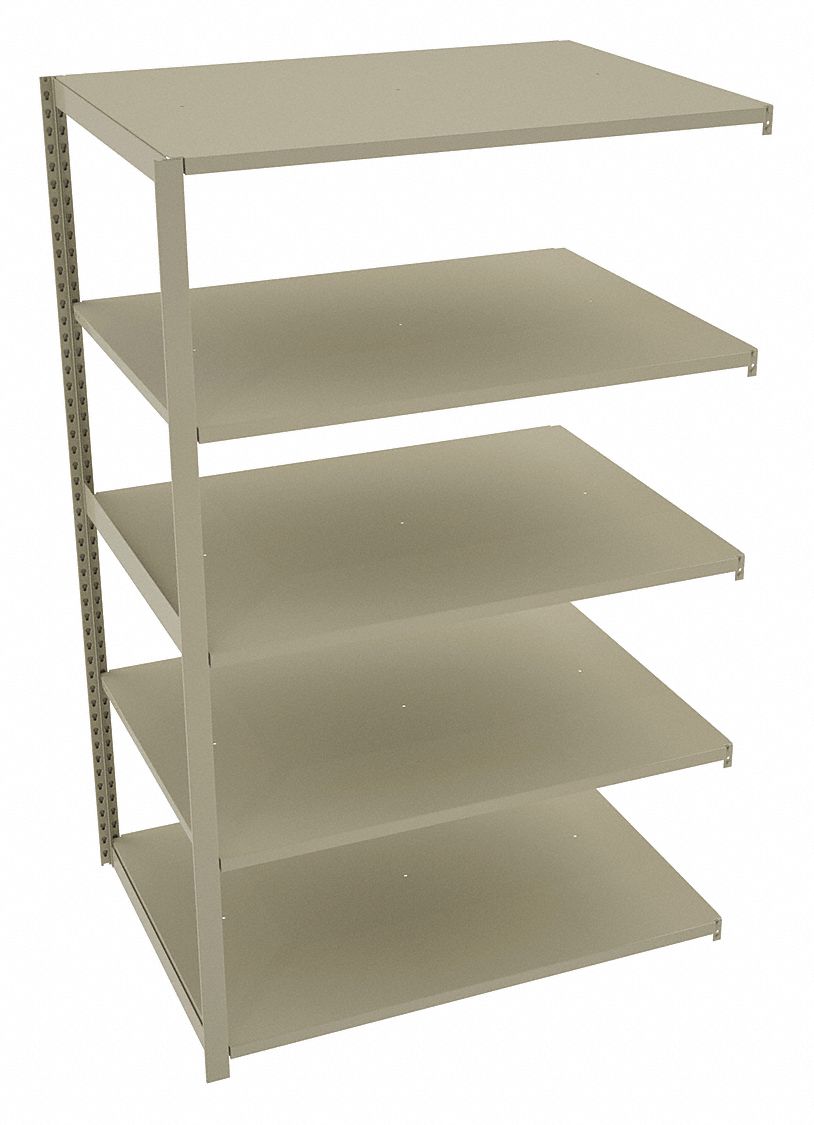 Boltless Shelving: Add-On, Medium-Duty, 48 in x 36 in, 78 in Overall Ht, 5 Shelves, Steel