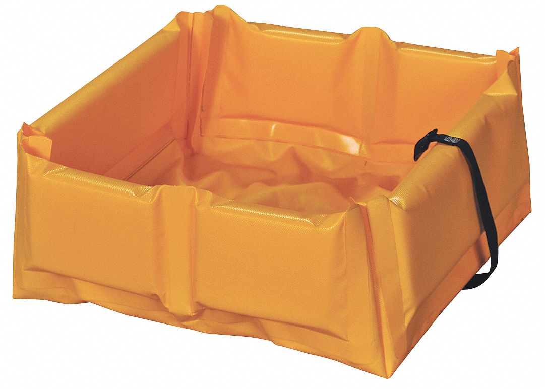 SPILL CONTAINMENT BERM, FOLDING, 34 GALLON CAP, YELLOW, 36 X 36 X 6 IN, PVC COATED FABRIC