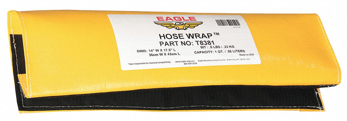 Hose Wrap: For 10 in to 10 in Hose Dia, 50 in Lg, 25 oz Spill Capacity, PVC Coated Fabric