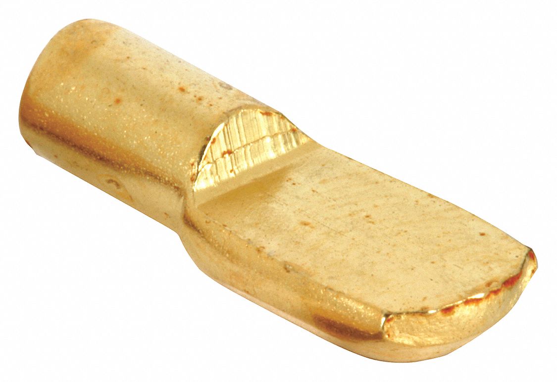 Shelf Support: 1/4 in Wd, 11/16 in Lg, 13/64 in Ht, 25 lb Capacity, Steel, Brass, 8 PK