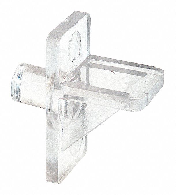 Shelf Support: 29/32 in Lg, 63/64 in Ht, 5 lb Capacity, Plastic, Clear, 8 PK