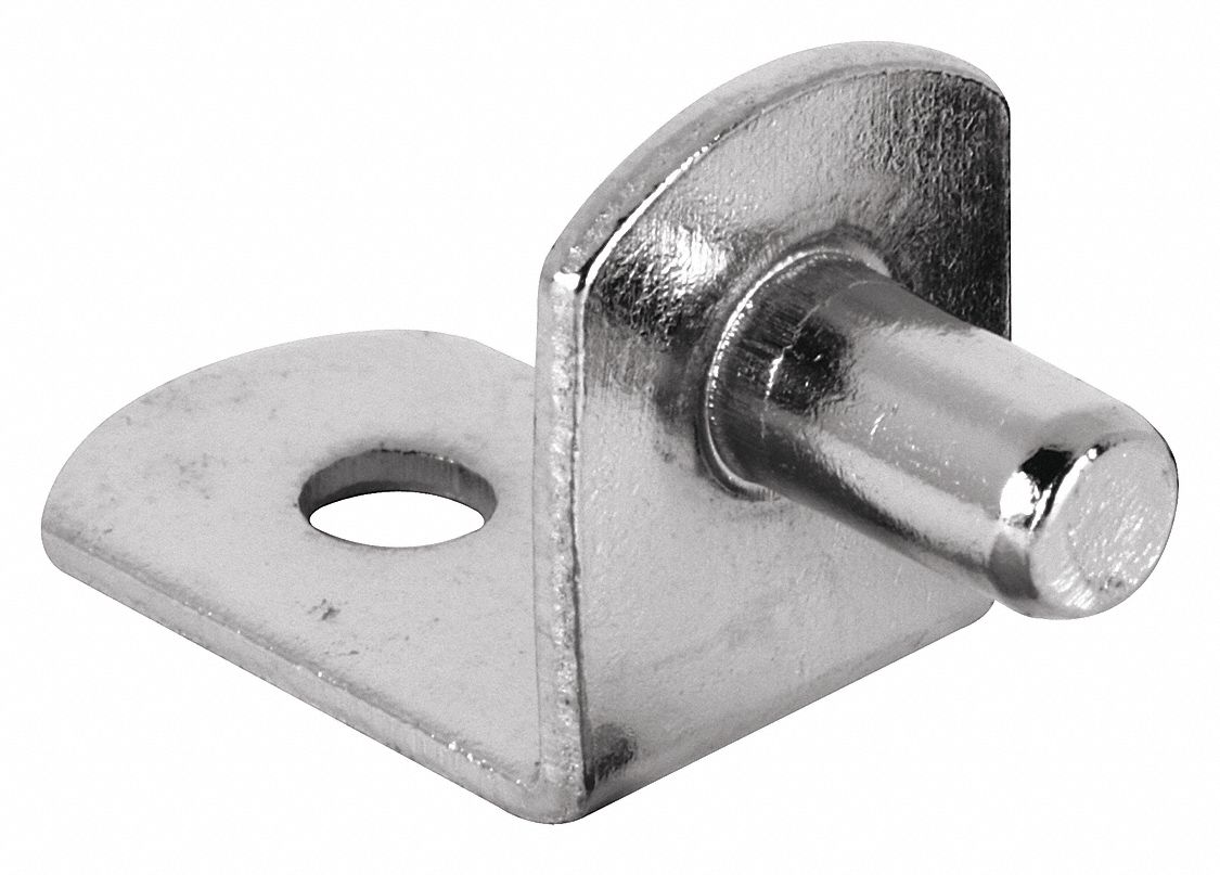 Shelf Support: 1/2 in Wd, 11/16 in Lg, 43/64 in Ht, 20 lb Capacity, Steel, Gray, 8 PK