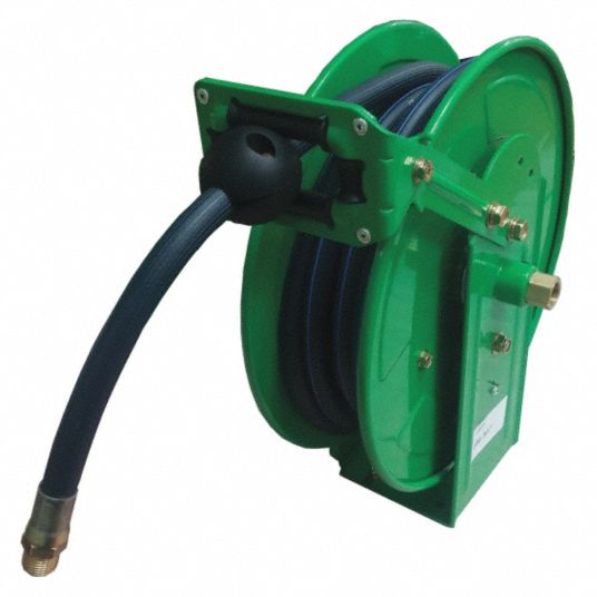 50 ft (1/4 in I.D.), 1/4 in MNPT, Spring Return Hose Reel - 45UZ37