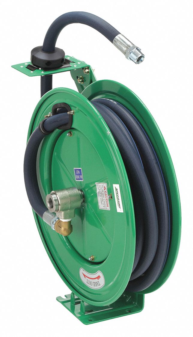 Floor Mount Steel Air And Water Hose Reel With Dual Pedestal Adjustable Arm